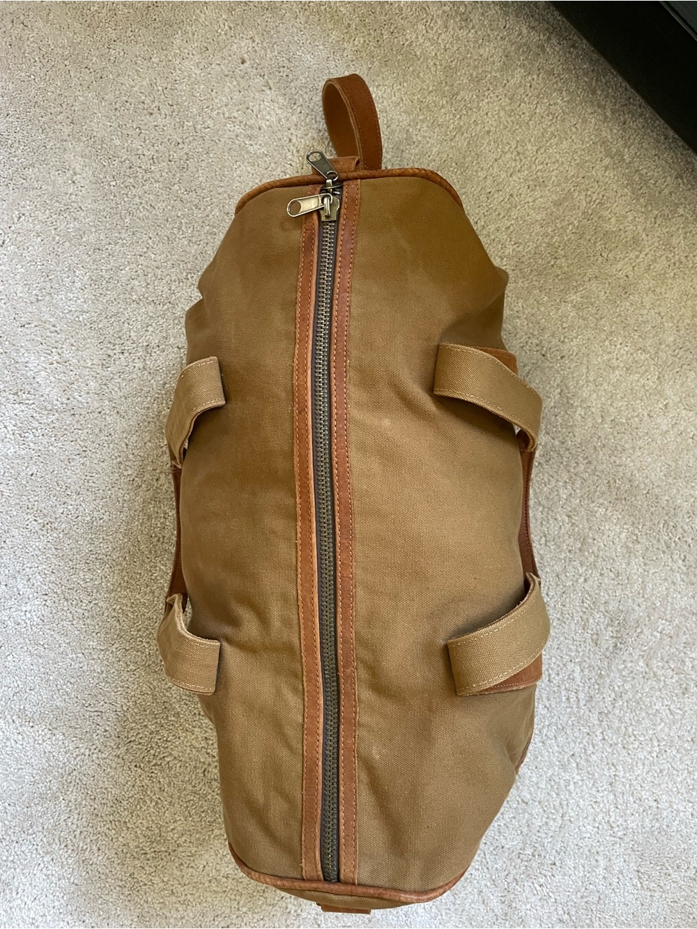 Sandstorm Canvas Duffel Bag in Tan with Leather Trim - Picture 5 of 8